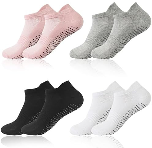flintronic Yogastrumpor, 4 par halkfria strumpor, sportstrumpor för yoga, bar, pilates, dans, barfota, studsmatta, hem, sjukhus för kvinnor och män, 8 4 par svart vit grå rosa, 35/42 EU