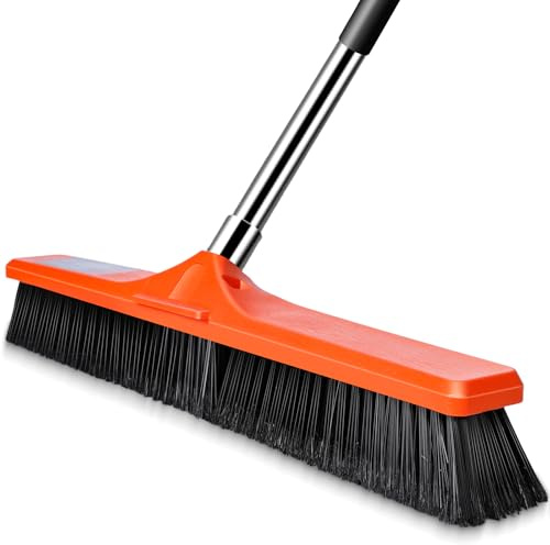 MASTERTOP 24 Push Broom Outdoor, Heavy Duty Garden Brush Broom with 58 Long Handle and Stiff Bristles,Commercial Outdoor Broom for Deck Driveway Garage Yard Patio Warehouse Concrete Floor Cleaning