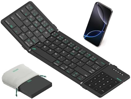 Nillkin Upgraded Foldable Bluetooth Keyboard with Touchpad & Number Pad, Portable Wireless Keyboard for Travel, Pocket-Sized, Full Size Keys, Support 3 Devices for iPad Laptop Tablets Phone, Black