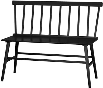 WISUCART Dining Bench for Kitchen & Dining Room – Bamboo Wood Bench with Spindle Back & Armrests, Farmhouse Entryway Bench, Indoor Bedroom Bench, Versatile Entry Bench & Outdoor Bench Seating（Black）