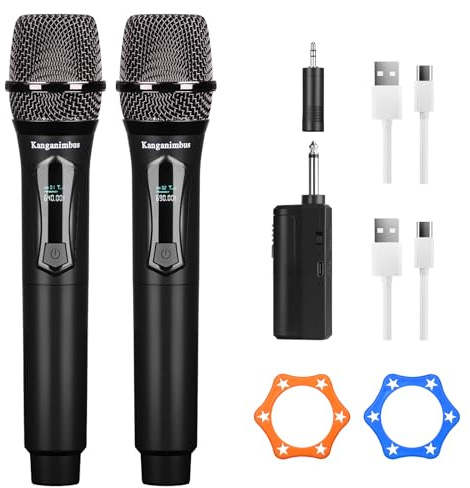 Wireless Microphone, Professional Dual-Handheld Dynamic Wireless Microphone System With Rechargeable Receiver, 200 Feet, Plug And Play, Ideal For Presentations, Weddings, And Public Address Systems