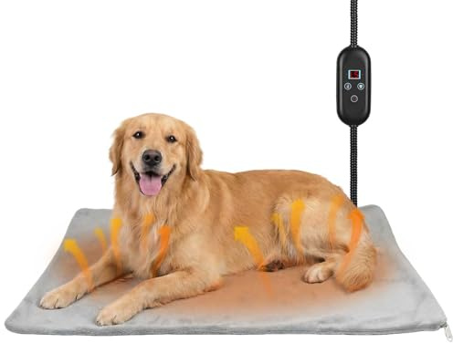 Glovios Tapis Chauffant Chien Coussin Chauffant Electrique pour Animaux,6 Températures Reglable (35–55℃) & 5 Minuteries, avec Cordon Anti Morsure, Gris,40 * 70cm