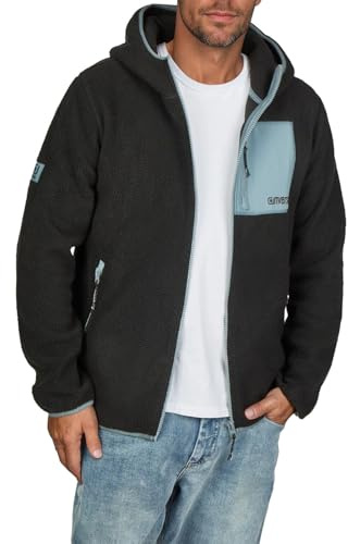 riverso Fleecejacke Herren mit Kapuze Regular Fit RIVLennox Teddyfleece | Kapuzenjacke Winterjacke Übergangsjacke Stehkragen Schwarz Grün Grau S M L XL XXL 3XL 4XL 5XL