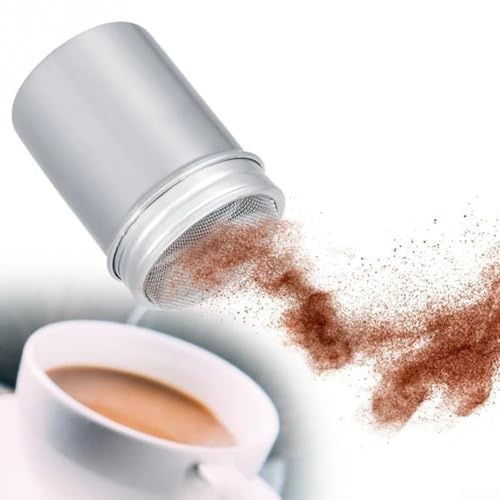 Niceminiwall Stainless Steel Cocoa Powder and Icing Sugar Shaker with Lid, Fine Mesh Flour Duster for for Baking, Chocolate Sprinkler and Coffee Stencil Set for for Kitchen Cooking