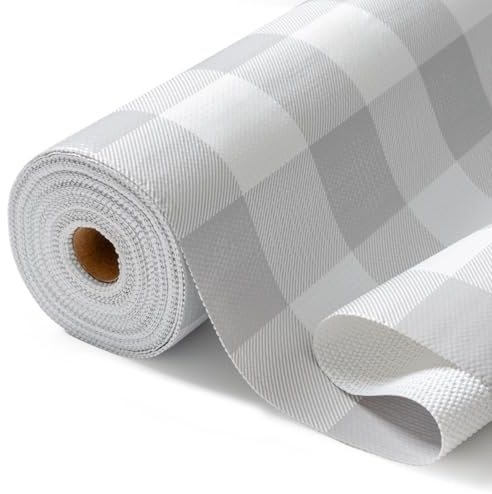 Kitchen Drawer Liners Non Slip, 30x300cm Shelf Liners for Cupboards | Non Adhesive Cabinet Mat, Protector Liner for Shelves, Waterproof Washable Shelf Mats for Bedroom Wardrobe, Grey White