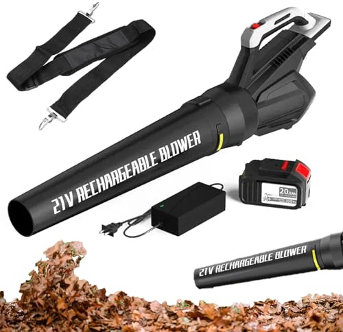 Leaf Blower, 21v Cordless Garden Vacuum and Blowers, Lightweight Portable Garden Leaf Vacuum with Battery and Charger, Adjustable Speed, Turbocharging for Leaf, Snow, Dust (4.0AH)
