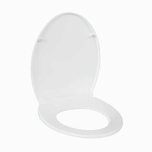 Round Toilet Seat Cover – PP Locking Hinge Toilet Seat with Flat Lid, White Slow Close Seat for Standard Round Toilets, Comfortable & Sturdy