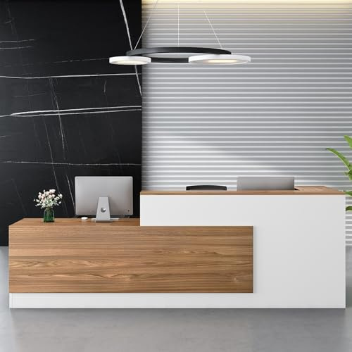 LumoHaus Empfangstheke, Empfangstisch, Einfach Moderner Empfangstresen, L-Förmiger Rezeptionstheke, Schreibtisch mit Theke Empfang, mit Tastaturschublade, Büromöbel, Ladentheke(DFM-L,78.74/200cm)