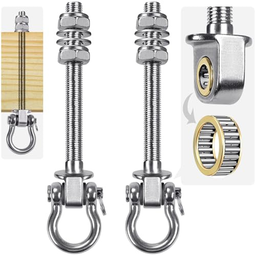 SELEWARE Set of 2 Deckenhaken Schwerlast Schaukelhaken Schaukel - 12.7CM Haken 304 Edelstahl Holzbalken Deckenhalterung mit Lagern für Hängesessel Veranda Terrasse Spielplatz Schaukelaufhänger