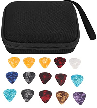 LjwZekyrnt Plektrum-Taschen für Gitarre, großer Platz, wasserdicht, guter Schutz, Aufbewahrungstasche aus EVA-Stoff mit 15 Plektren, Schwarz, Lässig