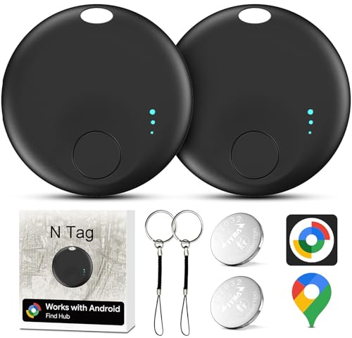 Air Tracker Android, 2 PCS Smart Tag Schlüsselfinder Key Finder Kompatibel mit Google Find Hub APP(Android NUR), Bluetooth Key Tracker Smart Tracker für Schlüssel, Gepäck, Koffer (Schwarz)