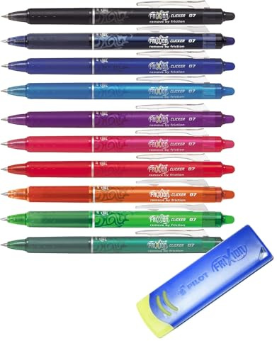 PILOT BL-FR7 Frixion Tintenroller, radierbar, 0,7 mm Spitze, 10er Clicker | mit Radierer – farbig (mit Remover blau, color, 10er Set)