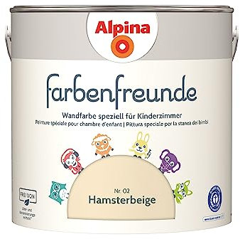 Alpina Farbenfreunde – Nr. 02 Hamsterbeige – Wandfarben speziell für Kinderzimmer – frei von konservierungs- und lösemittelfrei – für ein gesundes und behagliches Raumklima – 2,5L