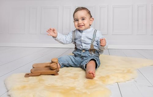 Baby Lammfell 120-130 cm Baby echtes Merino Schaffell Naturform waschbar superweich Premium Qualität chromfrei schadstoffarm für Kinderwagen Krabbelunterlage Buggy Babybett