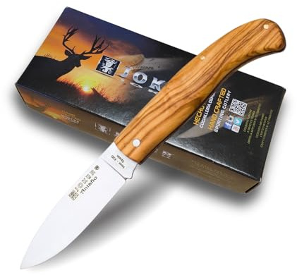Joker Taschenmesser NO77, Olivenholzgriff, 420 Edelstahl, 7 cm Klinge, Angelgerät, Jagd, Camping und Wandern