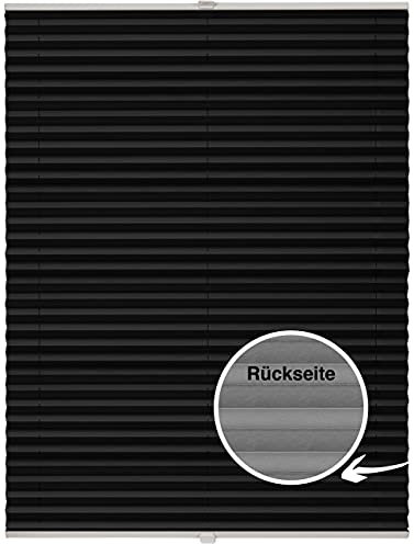 ondeco Plissee nach Maß Thermo für Fenster innen Montage in Glasleiste mit Spannschuh Sonnenschutz-Rollo Lichtschutz Blickdicht leichte Verdunkelung Schwarz B: 81-90 cm, H: 101-150 cm