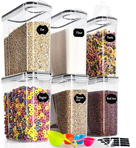 GoMaihe 4L Contenitori Alimentari per Cereali, Contenitori Ermetici Alimentari Plastica con Coperchio per Alimenti Set 6 Pezzi, Utilizzato per la Conservazione di Pasta, Cereali, Muesli, Farina