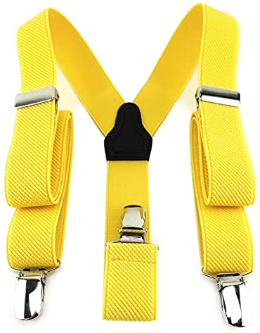 TigerTie Kinder Hosenträger in Y-Form mit 3 extra starken Clips - Farbe in gelb einfarbig Uni - feine Rippenstruktur - hochwertige Verarbeitung - Breite 25 mm