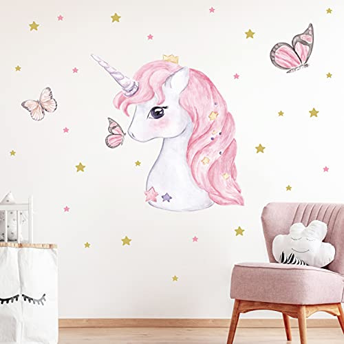 WANDKIND EINHORN & SCHMETTERLING Schwarm Wandtattoo Set | handgezeichnet | AUFKLEBER Kindergarten | Wandsticker Kinderzimmer Schmetterlinge Unicorn Sterne (40 x 40 cm)