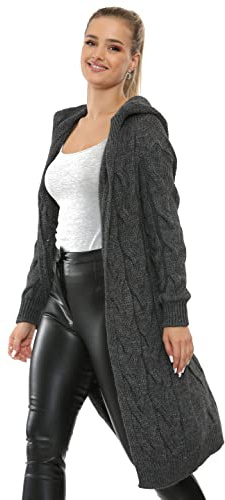 BESTITALIANUK Women Ladies Cardigan Cable Knitted Oversized Long Hooded Chunky Jumper Cape Top