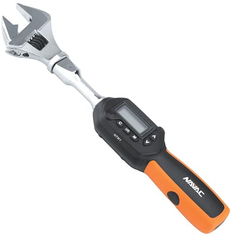 NAVAC Llave dinamométrica digital NTW1 | Mandíbula ajustable | Lectura digital | Memoria de ajustes de par | Doble dirección | Unidades de medición seleccionables | Luces indicadoras y sonido