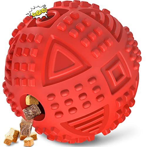 Dog Balls Treat Dispensing Toys for Aggressive Chewers Large Breed, Nearly Indestructible Squeaky Puzzle Toys, Tough Treat Ball