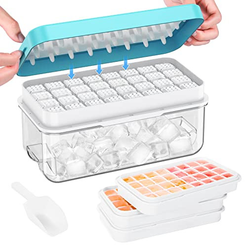 bac a glacon, récipient à glaçons, 96 glaçons, bac à glaçons avec couvercle, avec 3 plateau, facile à presser pour libérer les glaçons, anti-fuite, cocktails rafraîchissants, whisky, café, bleu