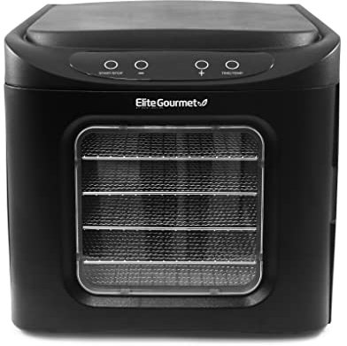 Elite Gourmet EFD-313B Déshydrateur alimentaire programmable avec 6 plateaux en acier inoxydable et boutons de réglage de la température, pour fruits, légumes, herbes et viandes