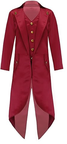 Agoky Boys Renaissance Steampunk Tailcoat Jacket Vampire Cosplay Vintage Costume Overcoat for Halloween Red 16 Years