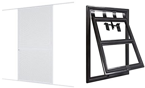 Windhager Insektenschutz Expert Schiebetür, Fliegengitter Terrassentür, 120 x 240 cm, Weiß, 04317 & Katzenklappe, Katzentüre für Insektenschutz, ClipSystem, schwarz, 03333, 20 x 25 cm