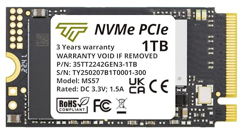Timetec 1TB M.2 2242 SSD NVMe PCIe Gen3x4 3D NAND TLC Velocidad de Lectura/Escritura de hasta 2,100/1,600 MB/s Compatible con Lenovo Thinkpad E15 / ThinkPad 11e Yoga Gen 6 y computadora de Escritorio