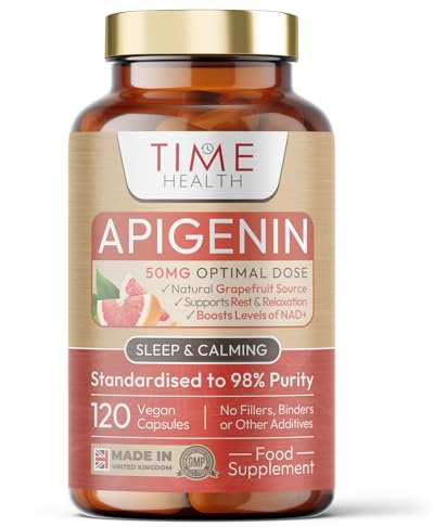 Apigenin - 50mg x 120 Capsules - 98%+ Purity - Optimal Dose for Sleep & Relaxation Support - NAD+ Booster - Grapefruit Source - UK Made - GMP Standards - Zero Additives (120 Count (Pack of 1))