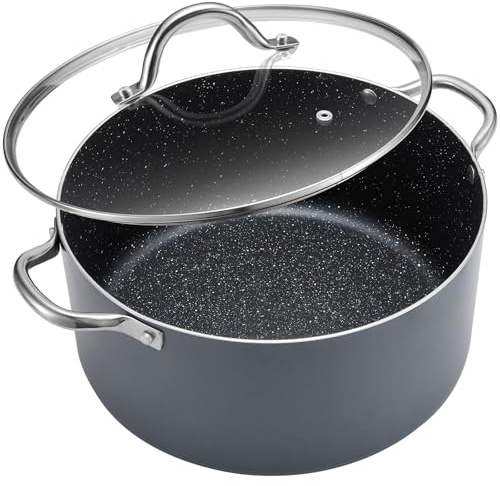 BEZIA 10 Quart Cooking Pot, Large Non Stick Induction Stock Pot with Lid, All Stove Compatible, 10 QT Aluminum Soup/Stew Pot For Large-batch Cooking, Grey