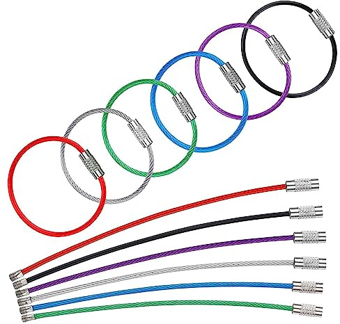 FENGCHUANG 42 Stück Schlüsselanhänger Draht, Stahldraht Schlüsselring, 2 mm x 15 cm karabiner schlüsselanhänger, Farbige schlüsselanhänger seil, für Gepäckanhänger Schlüsselanhänger(7 Farben)