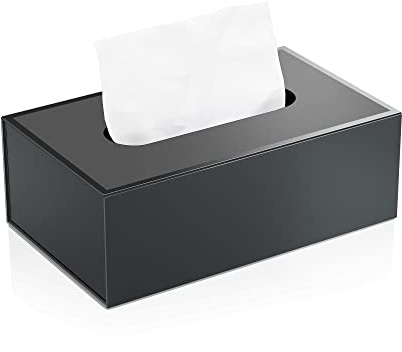 JiaWei Taschentuchbox 22,5x12x7,8 cm, Aus 1600 g/m² Extra Stabil Karton, Rechteckig Kosmetiktücher Box Taschentücher Box mit Magnetabdeckung, Matter Oberfläche & UV-Rand Design - Schwarz