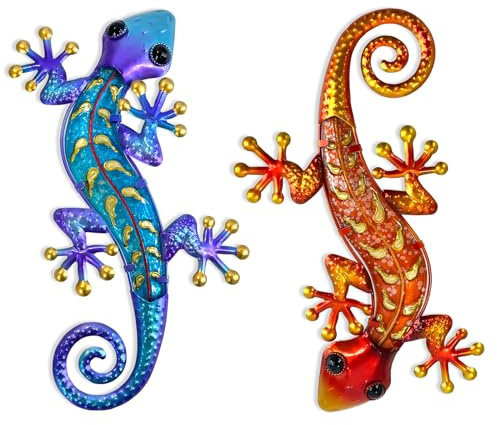 HONGLAND 15 Inch Metal Garden Lizard Decor, Outdoor Patio Fence Art for Gardeners