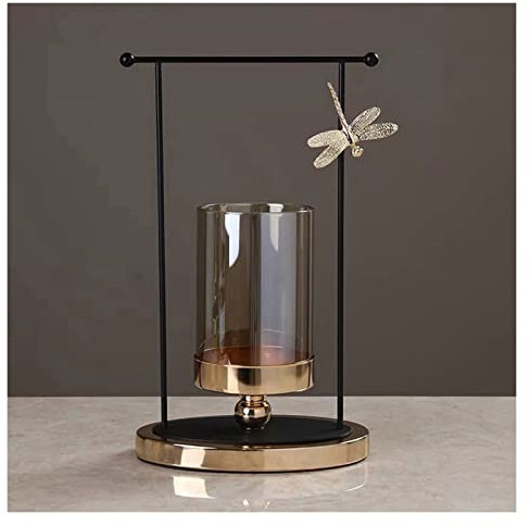 Kerzenhalterhalter Dekorative Kerzenlaternen Industrieller schwarzer Metallrahmen Säule Kerzenhalter mit Glaszylinder for Esszimmer Wohnzimmer Kandelaber (Size : L)
