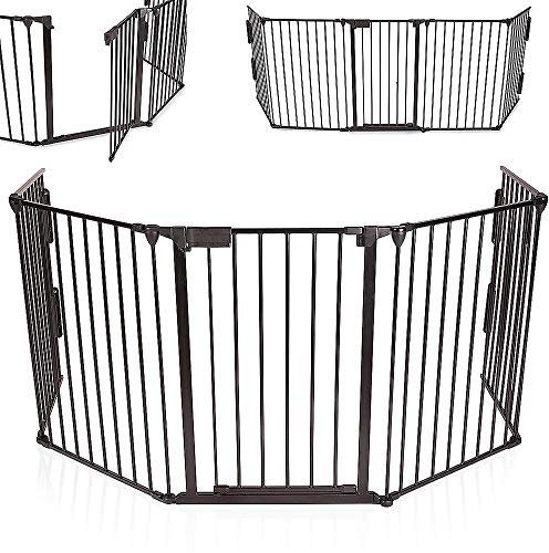 Sicherheitsgitter – Große Version 310 cm Metallgitter – faltbar mit Tür inklusive (310 x 2,5 x 75 cm, 5 Stück) - Schwarz