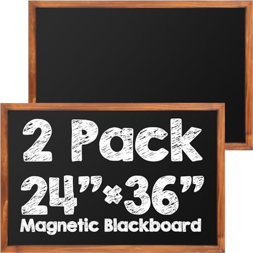 Engrowtic 2 Pieces 24 x 36 Inch Magnetic Chalkboard Blackboard Large Hanging Framed Wall Chalk Board Natural Pine Frame Easy-to-Erase Black Board for Home Office