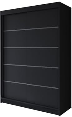 Easy4You P4 180 cm Schwarz Schiebetüren Kleiderschrank 180x215x58 cm Schlafzimmermöbel, Aufbewahrung - Mehrzweckschrank - Farbe: Schwarz