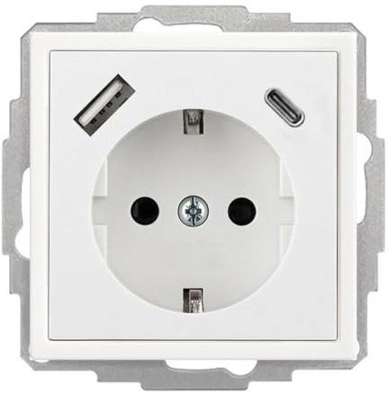 230V Steckdose mit 2 x USB (-A & -C) bis 3.4 A, passend für Busch-Jaeger future® linear solo®, Studioweiß, Weiß (Steckdose mit 1 x USB-A & 1 x USB-C)
