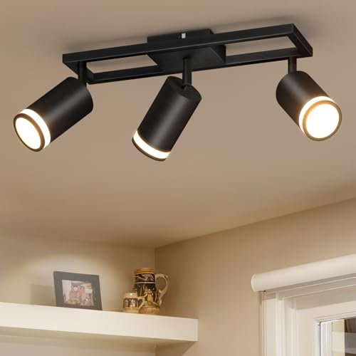 Dehobo Plafonnier LED 3 Spots, Spots de Plafond GU10 Double Orientable Moderne, Plafonnier 3 Spots Noir pour Cuisine Chambre Salon Couloir Salle à manger, sans Ampoules