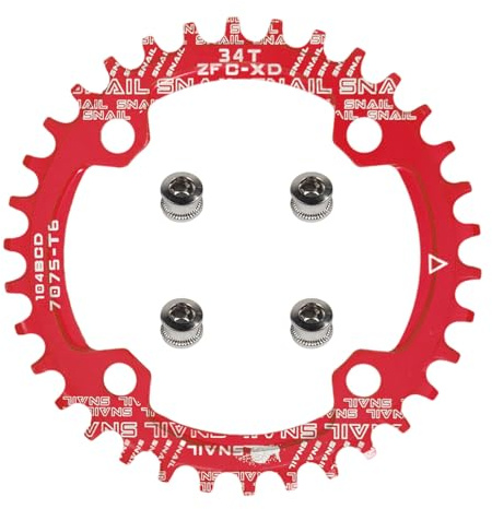 yongness Corona per Bicicletta 104 BCD 32T 34T 36T 38T Corona Singola Stretta e Larga, pignone Adatto per Biciclette da Strada, Mountain Bike, corone BMX (34T, Rosso)