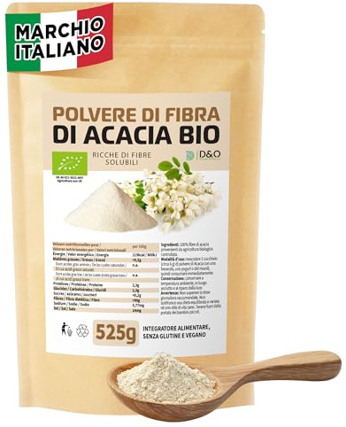 Fibra di Acacia Bio 525g - Gomma Arabica Alimentare 100% Pura