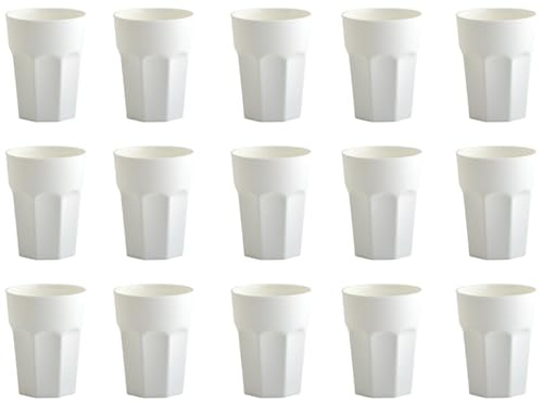 Engelland - 15 x Plastikbecher, Trinkbecher, Creme-Weiß, Pastellfarben, 400 ml, Eichstrich, bruchfest, stapelbar, Mehrweg, Kunststoff, wiederverwendbar, Party-Becher, Trink-Glas