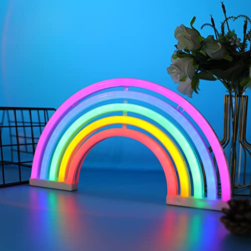 DWOOKE Néon arc-en-ciel, enseignes au néon LED arc-en-ciel pour décoration murale, fonctionne avec USB ou piles, jolie enseigne au néon colorée pour chambre de fille, fête, anniversaire, Noël…