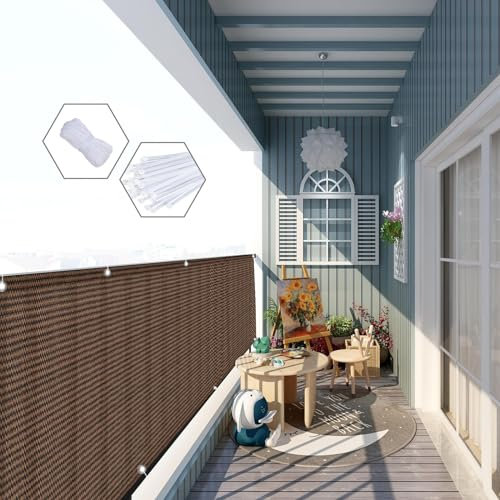 GAIFNAG Balkon Sichtschutz/Balkonbespannung 120 x 450 cm Sichtschutz Sichtschutzzaun, Balkonbespannung Basic mit Ösen, Nylon Kabelbinder Und Kordel für Balkon Terrasse Garten, Braun