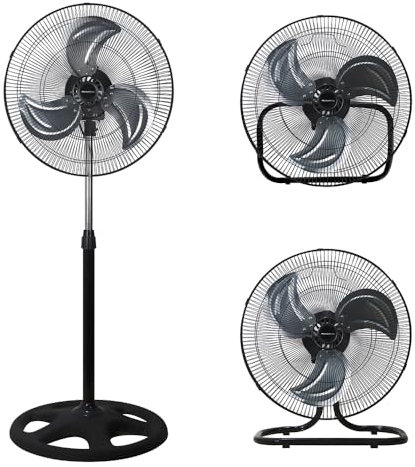 Melchioni Family | Ventilatore Industriale 3 in 1, Installabile a Terra, a Parete o sul Tavolo, 3 Velocità, Funzione di Oscillazione, 3 Pale in Metallo, 45 W, Silenzioso, Colore Nero
