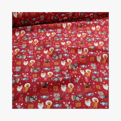 Stoff am Stück Stoff Kinderstoff Baumwolle rot Hunde Winter Baumwollstoff Mütze