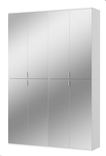 Inn.Furn Garderobenschrank mit Spiegel weiß Schuhschrank Mehrzweckschrank Schrank mit Spiegeltüren Flur Diele Schlafzimmer 122 x 193 cm SystemX